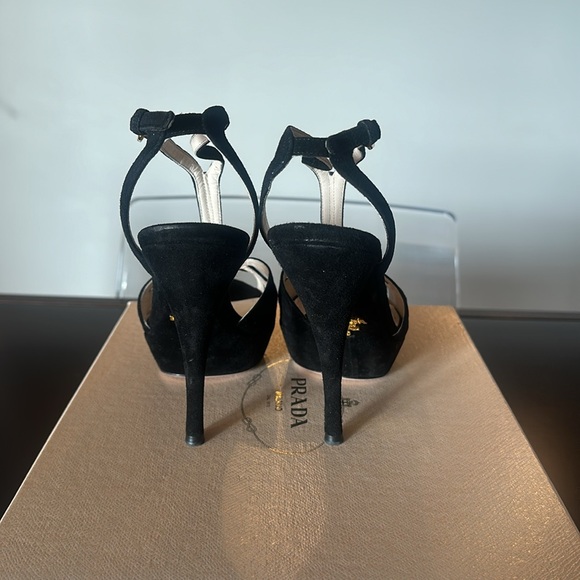 Prada black suede caged t-strap platform sandal size 37.5 - Picture 3 of 4